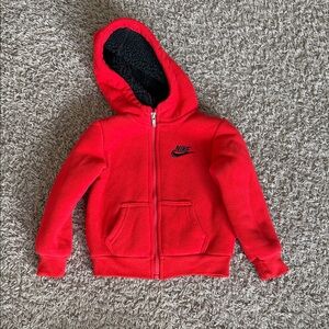 Nike Kids Red fleece lined thick Zip-Up Hoodie